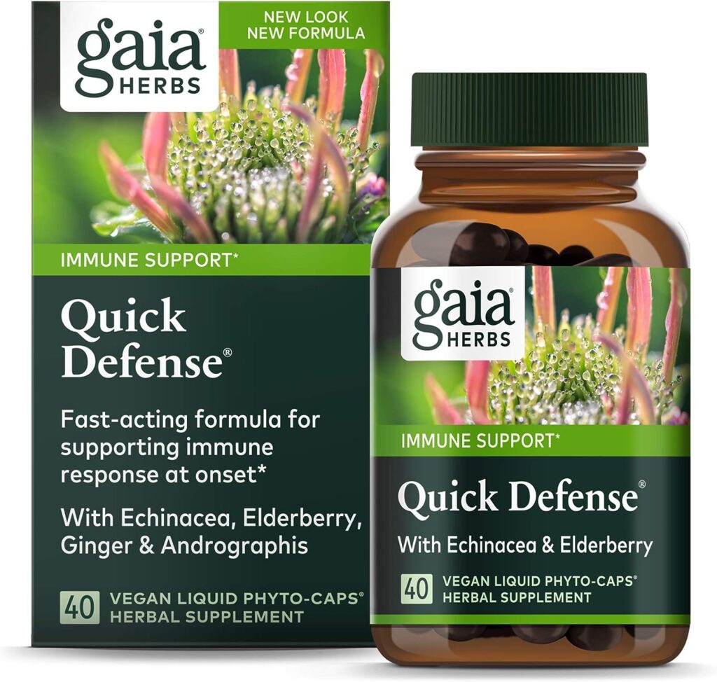 Gaia Herbs Quick Defense - Fast-Acting Immune Support Supplement for Use at Onset of Symptoms - with Echinacea, Black Elderberry, Ginger  Andrographis - 40 Vegan Liquid Phyto-Capsules (4-Day Supply)