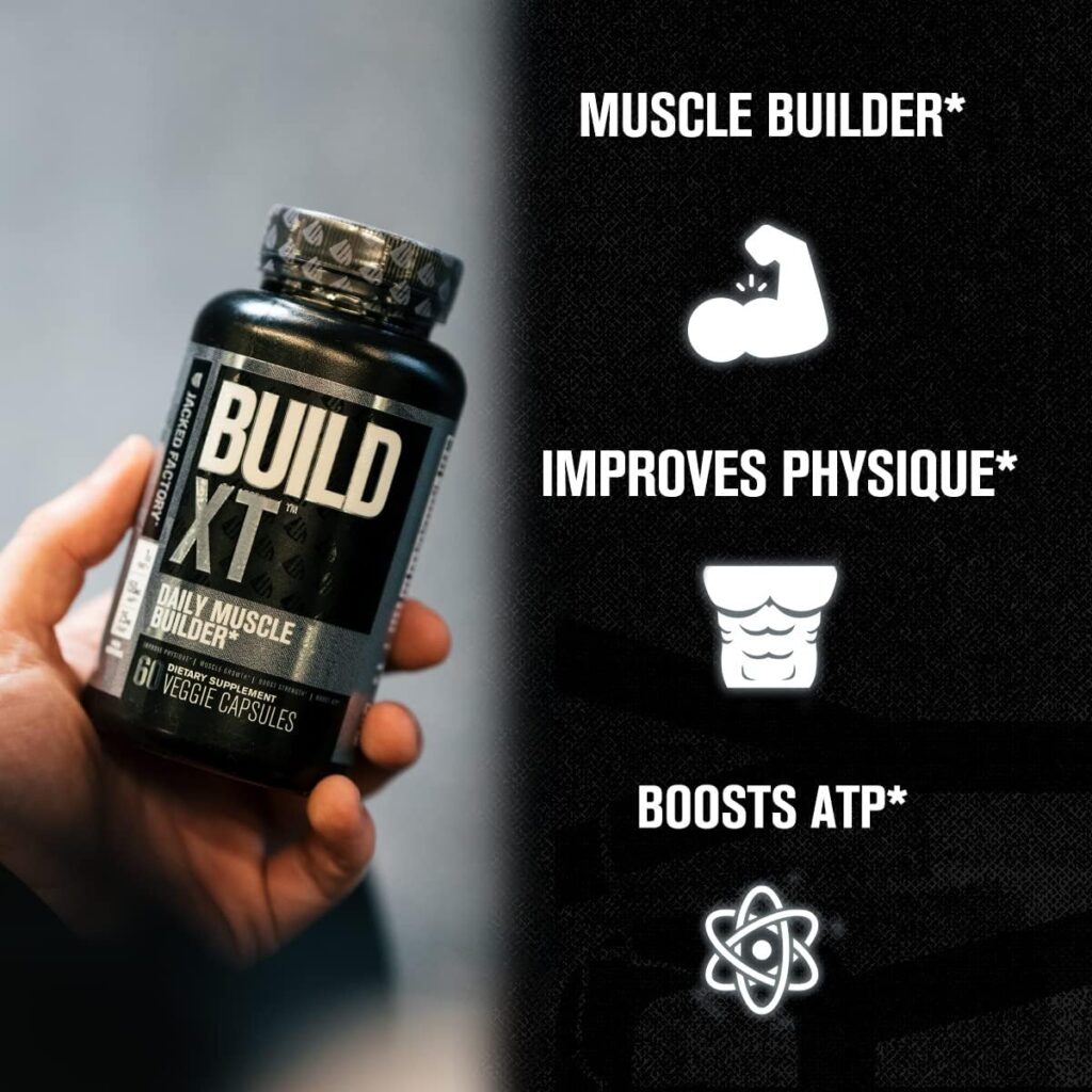 Jacked Factory Build-XT Muscle Builder - Daily Muscle Building Supplement for Muscle Growth and Strength | Featuring Powerful Ingredients Peak02 elevATP - 60 Veggie Pills