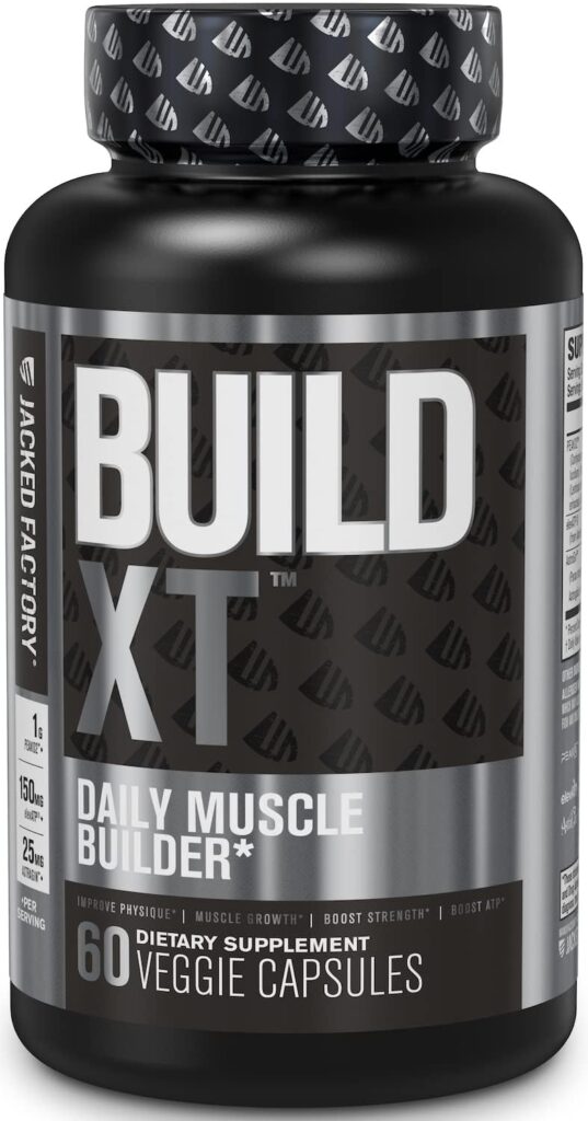 Jacked Factory Build-XT Muscle Builder - Daily Muscle Building Supplement for Muscle Growth and Strength | Featuring Powerful Ingredients Peak02 elevATP - 60 Veggie Pills