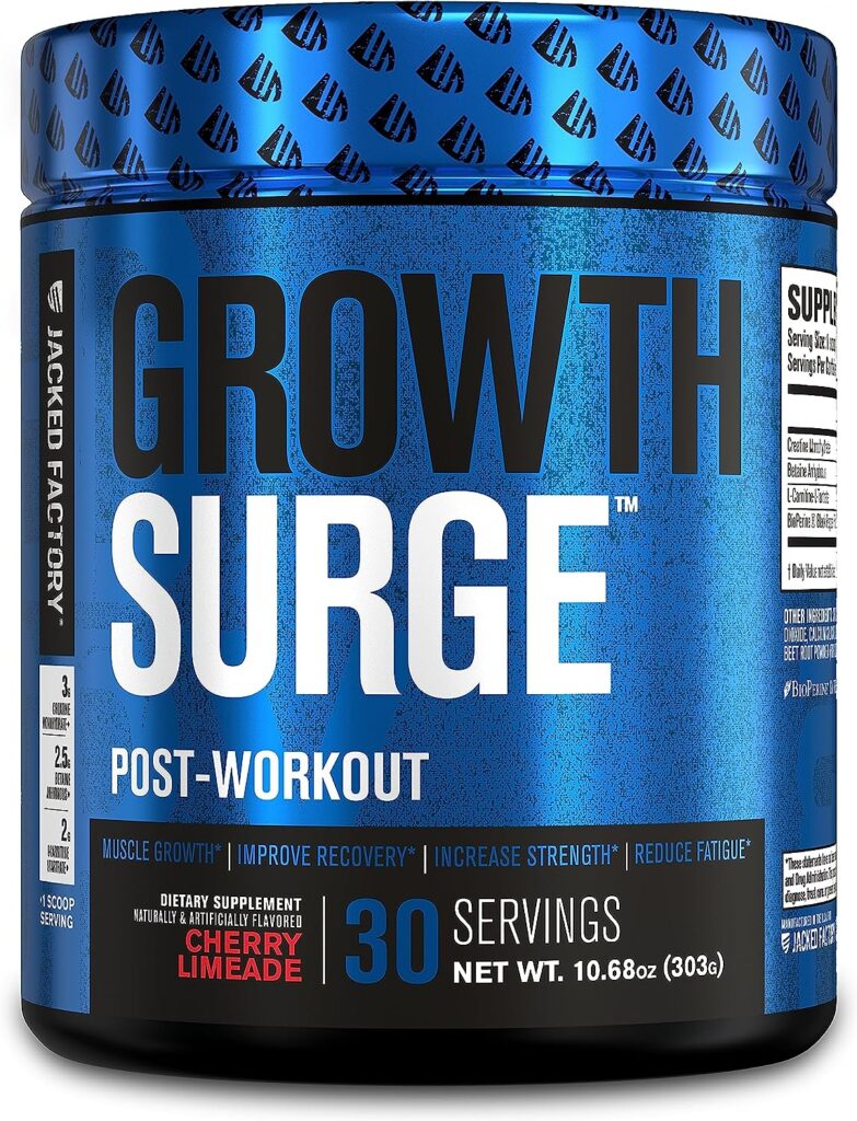 Jacked Factory Growth Surge Creatine Post Workout w/L-Carnitine - Daily Muscle Builder  Recovery Supplement with Creatine Monohydrate, Betaine, L-Carnitine L-Tartrate - 30 Servings, Cherry Limeade