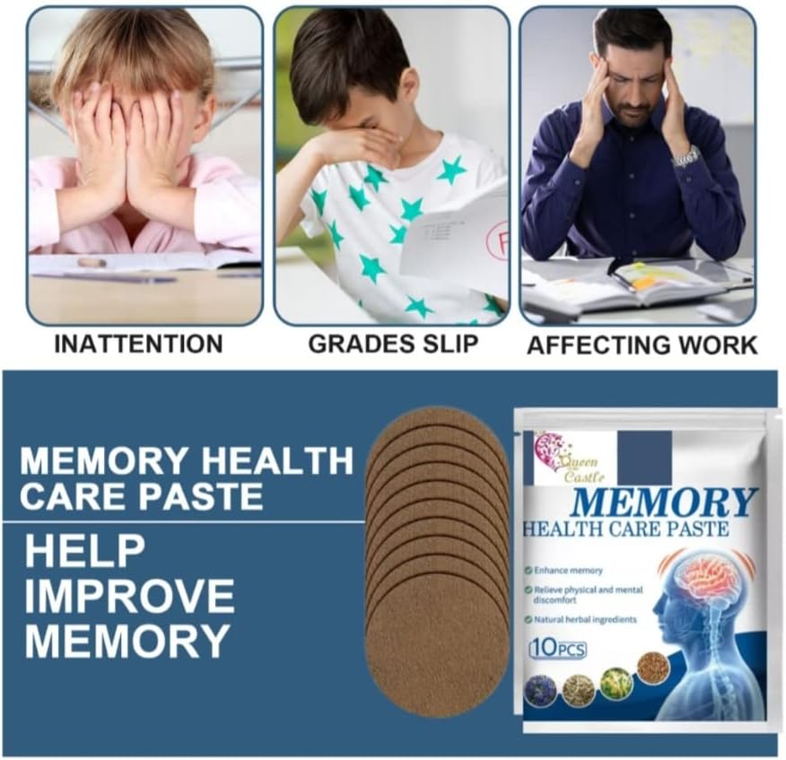 Memory Enhancement Patch Solution Treatment Effective Healthy Brain Support for Attention, Focus, Concentration, Forgetfulness, Memory Loss, for Kids and Adults 2 X 10 Herbal Patches