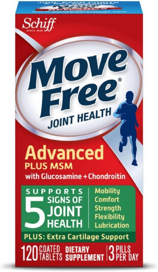 Move Free Advanced Plus MSM, 120 tablets - Joint Health Supplement with Glucosamine and Chondroitin (Pack of 4)