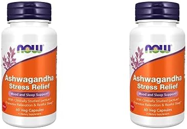 NOW Supplements, Ashwagandha Stress Relief, Mood and Sleep Suppor*, with clinically Studied Lactium®, Promotes Relaxation and restful Sleep*, 60 Veg Capsules (Pack of 2)
