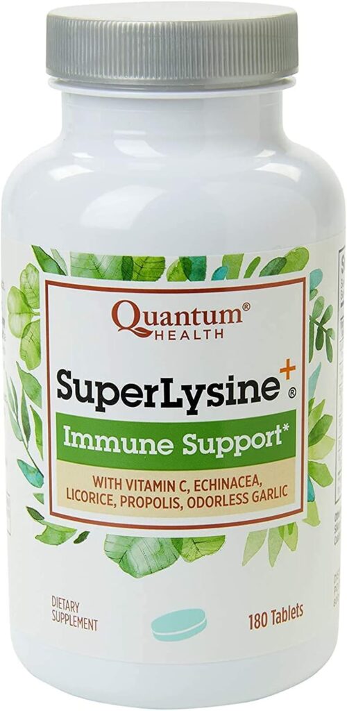 Quantum Health SuperLysine+ Advanced Formula Immune Support Supplement Lysine 1500 mg, Vitamin C Echinacea Licorice Bee Propolis Odorless Garlic Daily Wellness Blend for Women Men - 180 Tablets