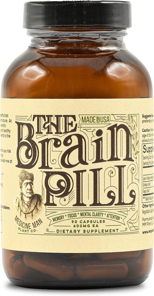 The Brain Pill 90 Capsules - Organic and Natural Brain Booster Supplement Memory Pills for Brain with Lions Mane, Ginkgo Biloba, Sage - Brain Booster Supplement for Focus, Memory, Clarity, Energy