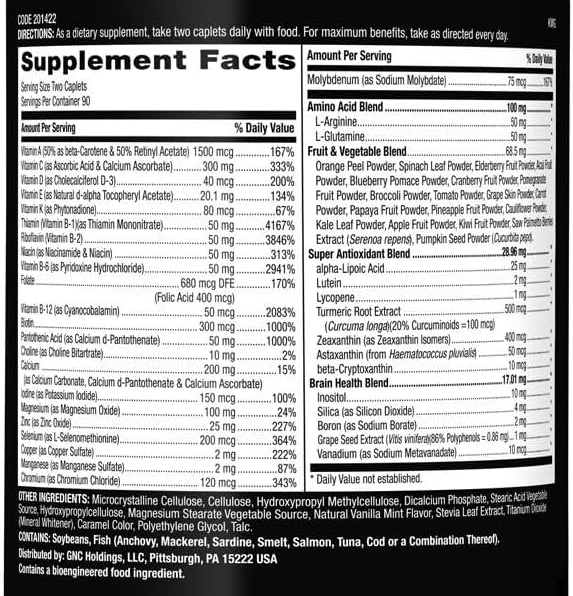 Alternative text GNC Mega Men Multivitamin for Men, 180 Count, Antioxidants, Heart Health, and Immune Support (Packaging May Vary)