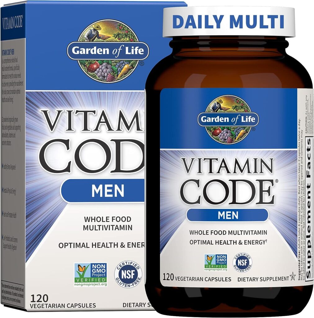 Garden of Life Vitamin Code Whole Food Multivitamin for Men, Fruit  Veggie Blend and Probiotics for Energy, Heart, Prostate Health, 120 Count
