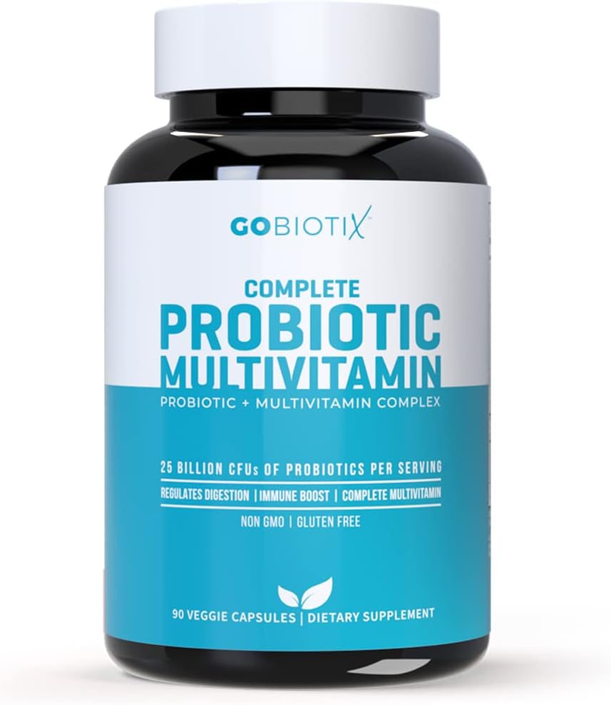 GOBIOTIX Probiotic Multivitamin | Daily Multivitamin with Probiotics | 25 Billion CFU | Immune Boost  Digestive Health, Flora Probiotic for Women  Men | Gluten Free ● 90 Veggie Capsules