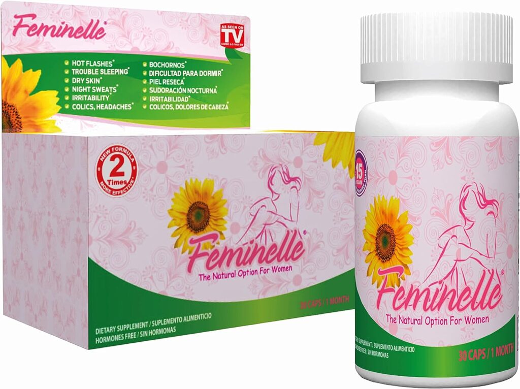 Menopause Supplement for Women FEMINELLE Original Formula - 1 Month Supply Fast PMS  Menopause Relief - Hot Flashes, Trouble Sleeping, Night Sweats, Mood Swings, Weight Gain, Hair Loss, Low Energy