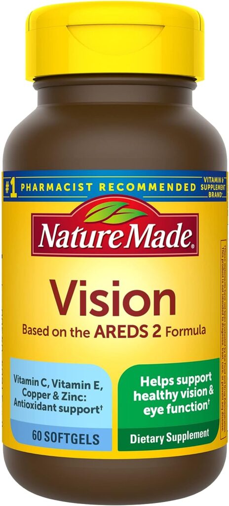 Nature Made Vision Based on the AREDS 2 Formula, Eye Vitamins with Lutein  Zeaxanthin, Vitamin C, Vitamin E, Zinc and Copper for Healthy Vision and Eye Function Support, 60 Softgels, 30 Day Supply : Health  Household