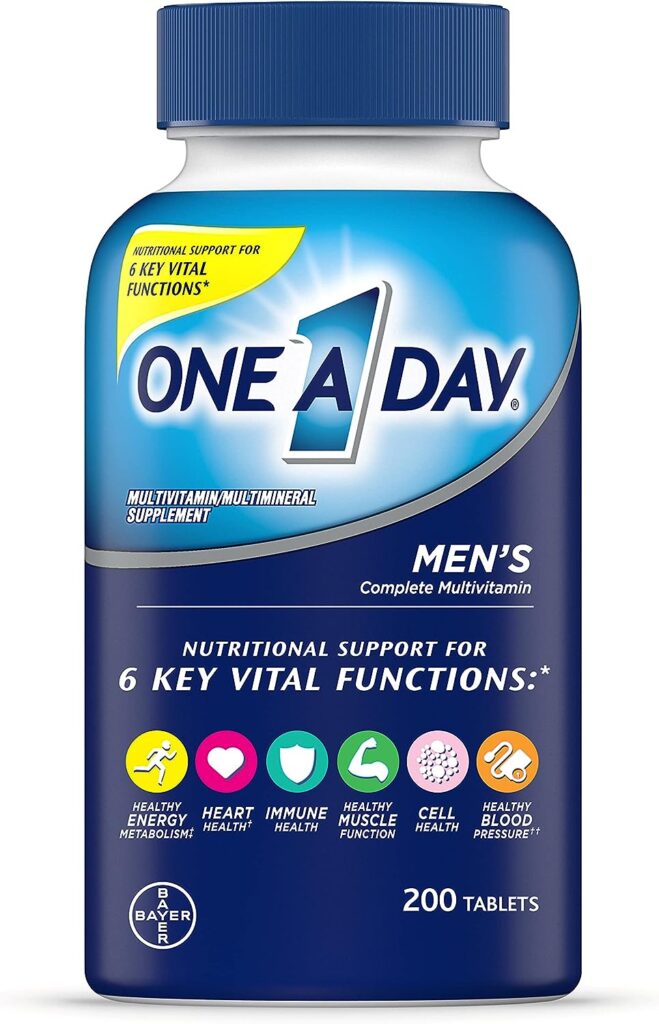One A Day Men’s Multivitamin, Supplement Tablet with Vitamin A, Vitamin C, Vitamin D, Vitamin E and Zinc for Immune Health Support, B12, Calcium  more, 200 count : Health  Household
