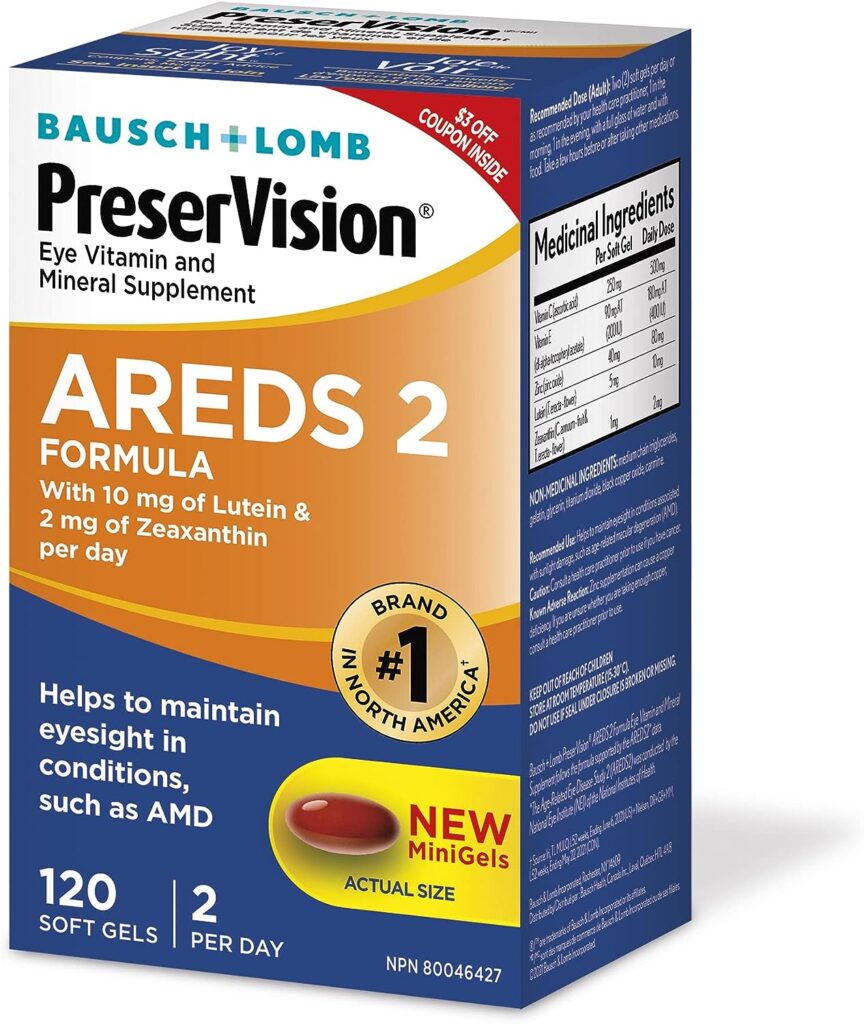 PreserVision AREDS 2 Eye Vitamin Mineral Supplement, Contains Lutein, Vitamin C, Zeaxanthin, Zinc Vitamin E, 120 Softgels (Packaging May Vary) : Health Household