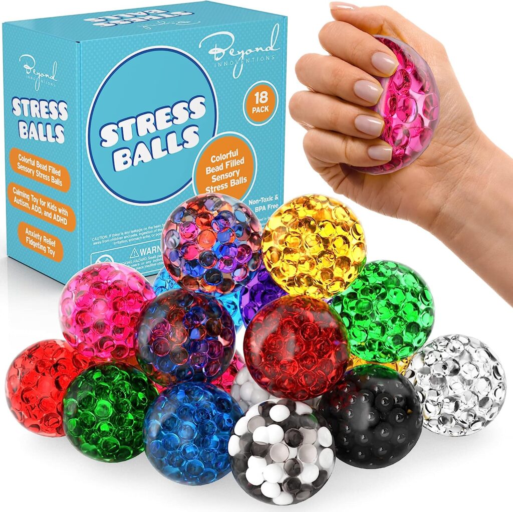 Stress Balls Set - 18 Pack - Stress Balls Fidget Toys For Kids and Adults - Sensory Ball, Squishy Balls With Colorful Water Beads,Anxiety Relief Calming Tool - Fidget Stress Toys for Autism ADD/ADHD