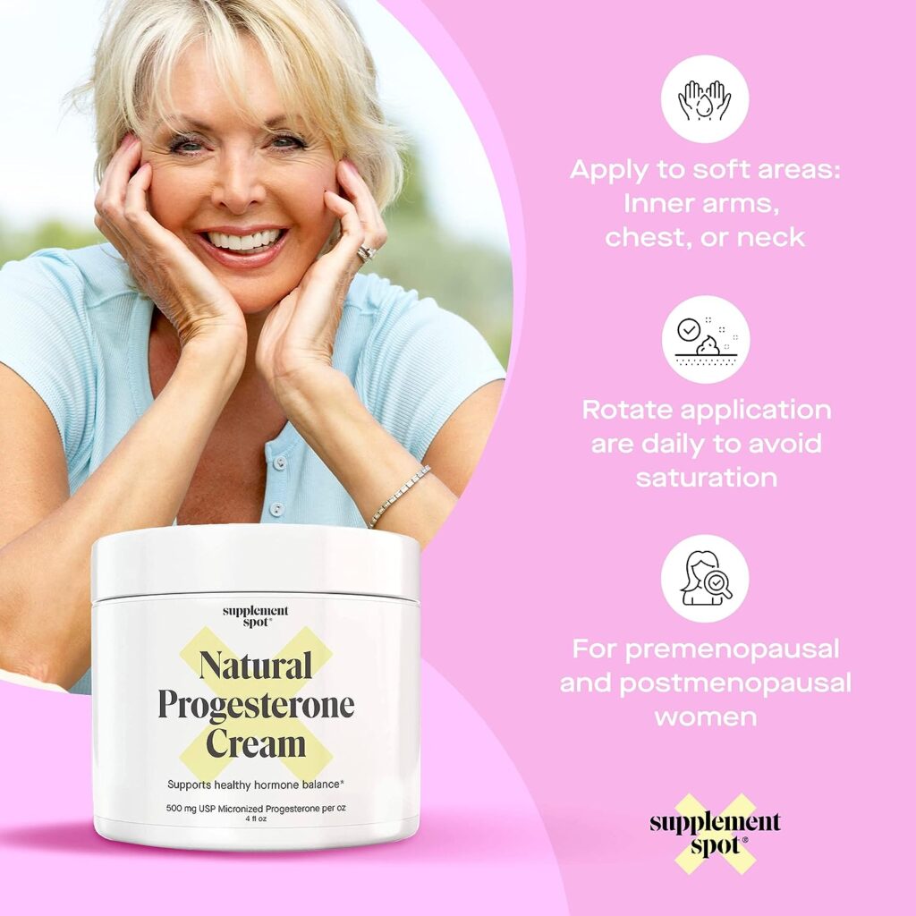 Supplement Spot Natural Progesterone Cream for Women – Micronized Bioidentical USP Progesterone Cream from Wild Yam for Menopause Relief  Mood Balance (4 oz.)