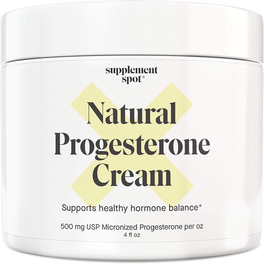 Supplement Spot Natural Progesterone Cream for Women – Micronized Bioidentical USP Progesterone Cream from Wild Yam for Menopause Relief  Mood Balance (4 oz.)