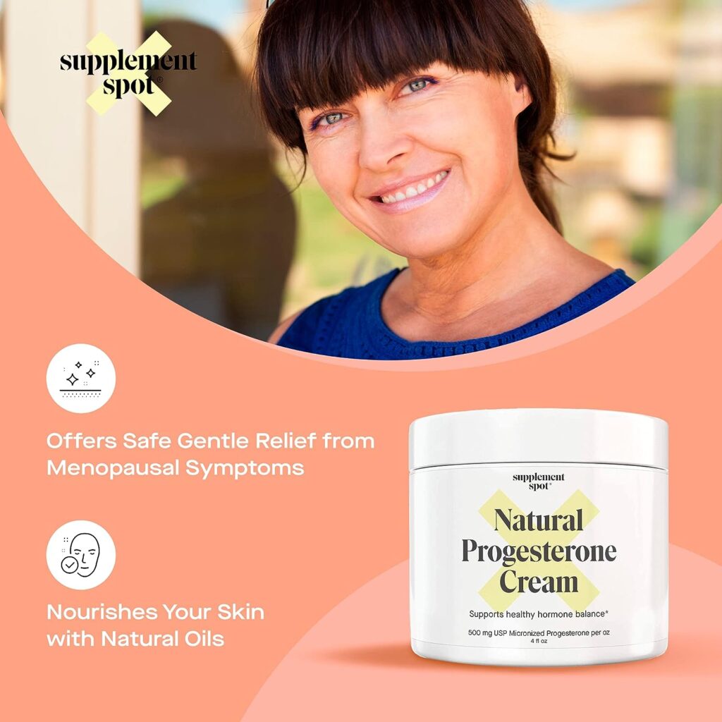 Supplement Spot Natural Progesterone Cream for Women – Micronized Bioidentical USP Progesterone Cream from Wild Yam for Menopause Relief  Mood Balance (4 oz.)