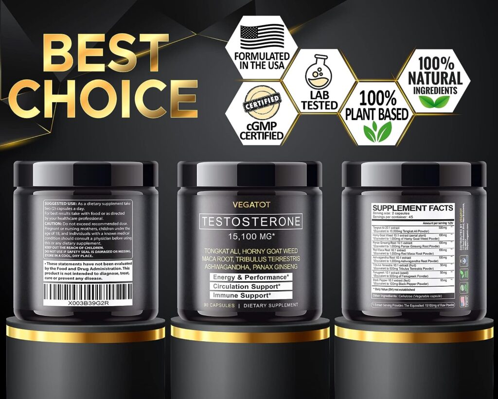 VEGATOT 𝟴 𝗜𝗡 𝟭 Ultimate Testo Support 𝟭𝟱,𝟭𝟬𝟬𝗠𝗚 - Boost Performance with Tongkat Ali Panax Ginseng Maca Root Ashwagandha Tribulus, Energy Stamina Circulation Support