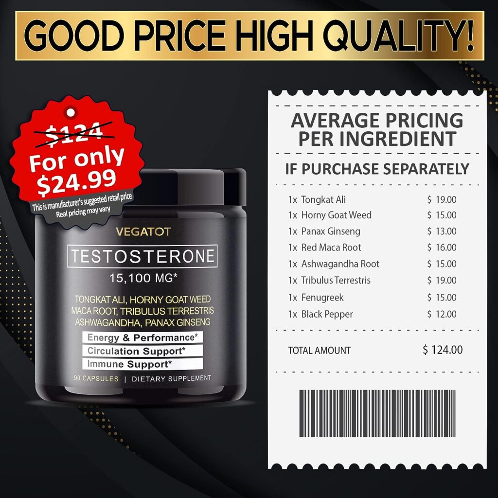 VEGATOT 𝟴 𝗜𝗡 𝟭 Ultimate Testo Support 𝟭𝟱,𝟭𝟬𝟬𝗠𝗚 - Boost Performance with Tongkat Ali Panax Ginseng Maca Root Ashwagandha Tribulus, Energy Stamina Circulation Support