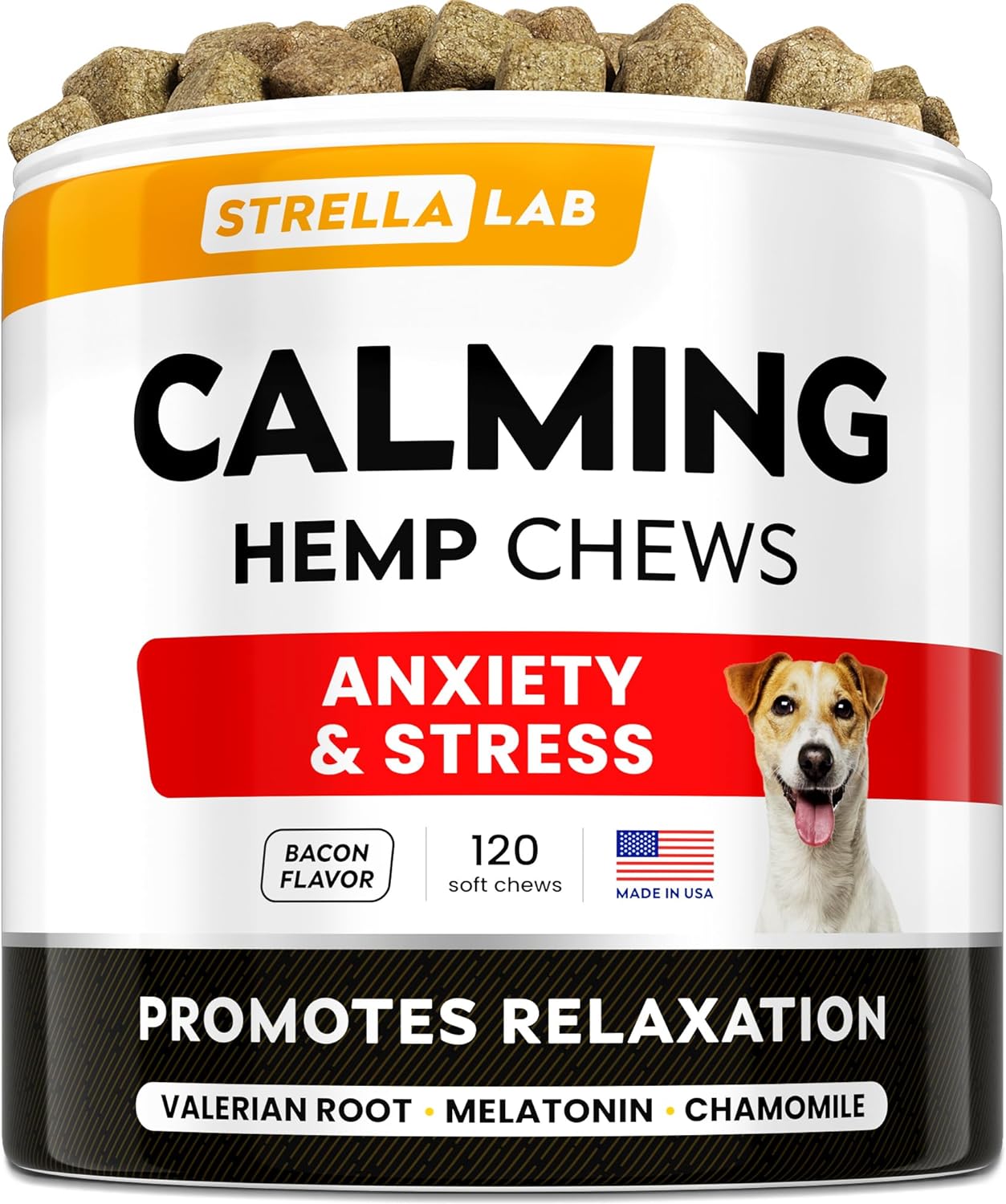 Hemp Calming Chews for Dogs - Dog Calming Treats - Anxiety Relief Treats - Dog Calming Chews - Stress - Sleep Calming Aid - Health Wellness Supplements for Dog Separation Barking - 120 Treats